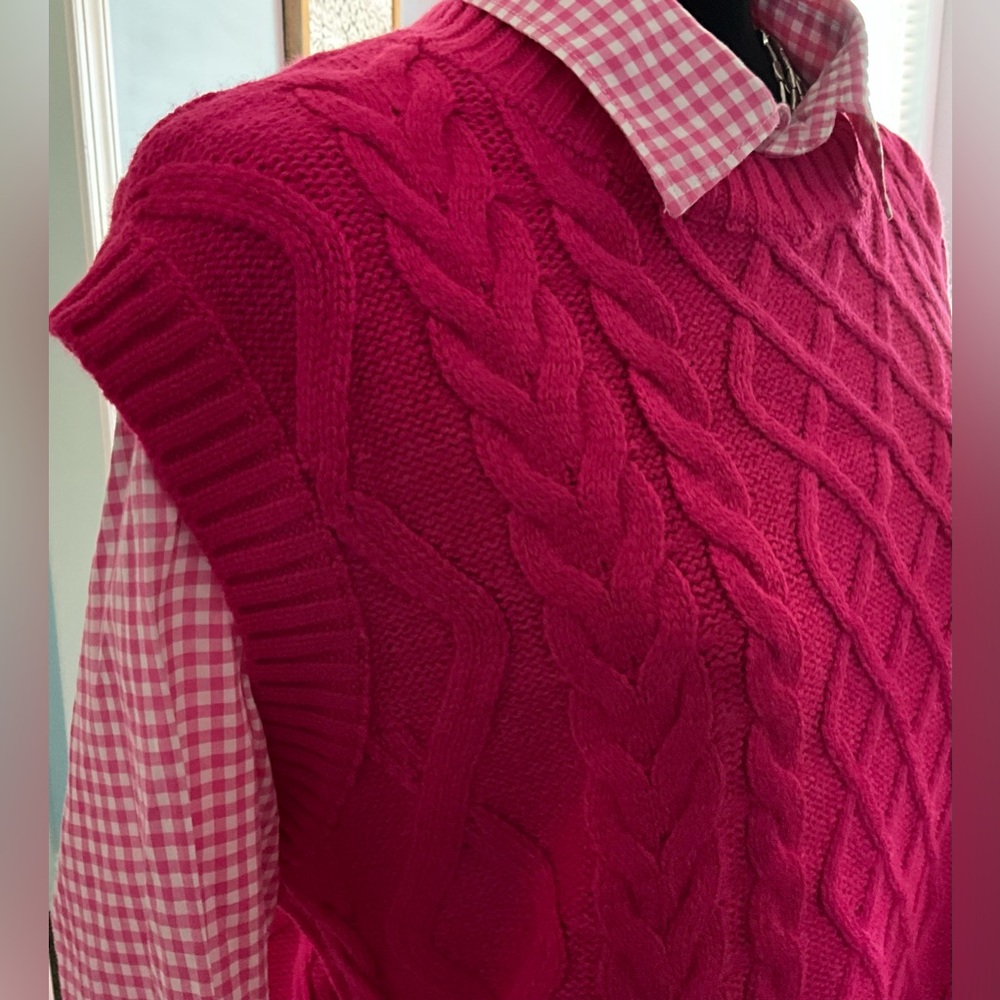 JODIFL Cableknit Sweater Vest Fruit Punch Pink Oversized Vest - Picture 10 of 12
